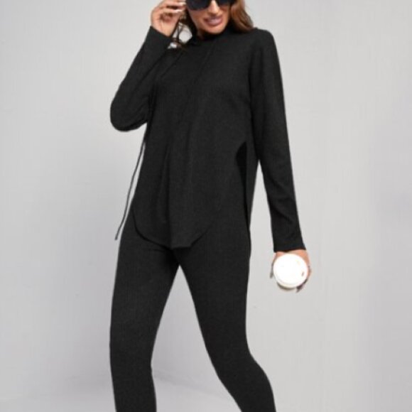 SHEIN Essence Black Hoodie & Leggings Set Women’s Medium Athleisure Cozy - Picture 1 of 6